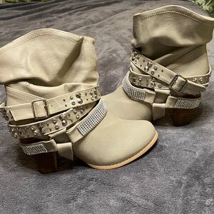 Elegant Beige Studded Ankle Booties